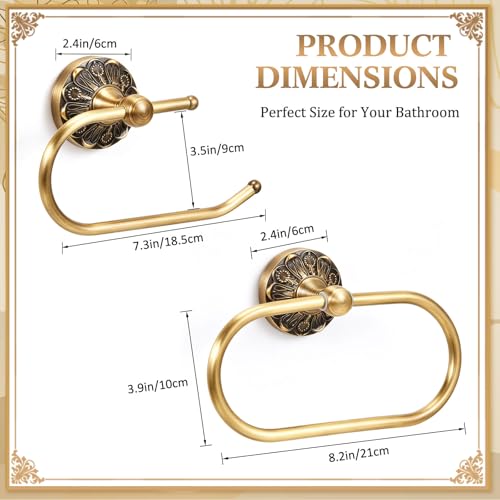 2 Pieces Set Antique Brass Toilet Paper Holder Retro Brass Hand Towel Ring Tissue Roll Paper Hanger Bathroom Hardware Wall Mounted Vintage Bathroom Accessories (Style 3) - style: Style 3