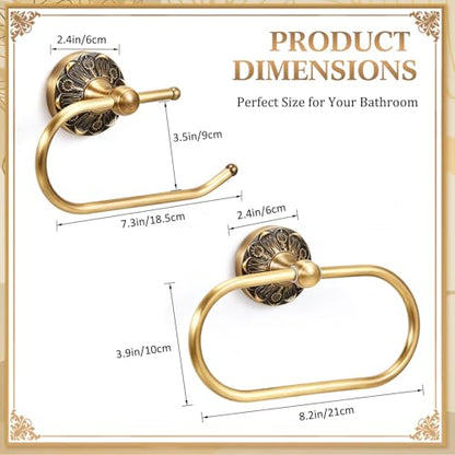 2 Pieces Set Antique Brass Toilet Paper Holder Retro Brass Hand Towel Ring Tissue Roll Paper Hanger Bathroom Hardware Wall Mounted Vintage Bathroom Accessories (Style 3) - style: Style 3