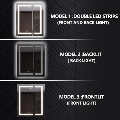 Luxury 30" Wall-Mounted LED Bathroom Medicine Cabinet, Outlets, Anti-Fog | Surface-Mount/Recessed, Double-Sided Mirror Cabinet, 3 Color Temp, DTC Silent-Close Hinges, Adjustable Tempered Glass Shelfs - size: 30"W x 36"H