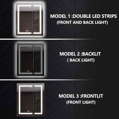 Luxury 30" Wall-Mounted LED Bathroom Medicine Cabinet, Outlets, Anti-Fog | Surface-Mount/Recessed, Double-Sided Mirror Cabinet, 3 Color Temp, DTC Silent-Close Hinges, Adjustable Tempered Glass Shelfs - size: 30"W x 36"H