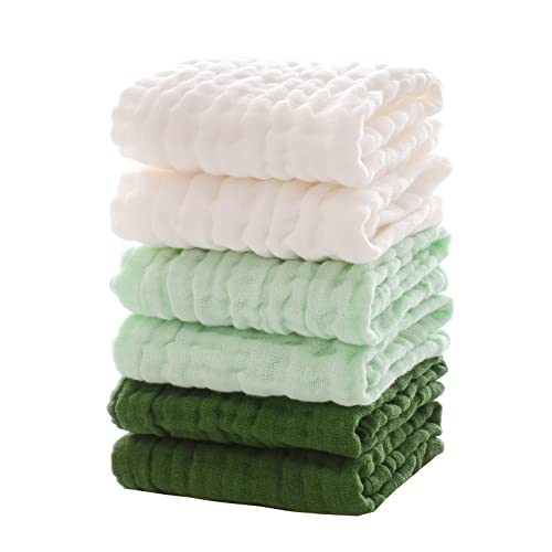 Baby Washcloths - Soft Face Cloths for Newborn, Absorbent Bath Face Towels, Baby Wipes, Burp Cloths or Face Towels, Baby Registry as Shower. Pack of 6-12x12 inches (Green) - color: Green