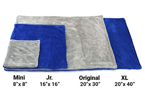 Autofiber Amphibian Dual Side Microfiber Car Drying Towel - One Side Twist, One Side Plush - Pack of 1-20 inch x 30 inch (Blue/Gray) - color: Blue/Gray
