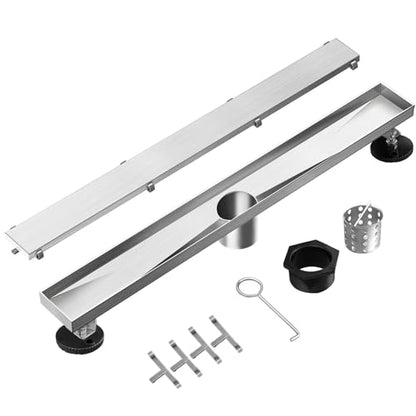 60"Linear Shower Drain Brushed Silver Drain with Tile Insert Grate | AISI 304 Stainless Steel Fast Drainage Rectangle Hidden Shower Trench,Detachable Hair Catcher Easy to install,Leveling Feet - color: Stainless Steel, size: 60 Inch (No Base)