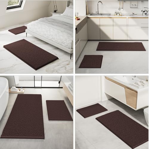 RUN HELIX Bathroom Rugs Set Non Slip 2 Piece Bath Rugs Extra Soft Chenille Bathroom Mats Bath Mat Set,Absorbent Shaggy Rugs Perfect Plush Mats Small Rug - color: Brown