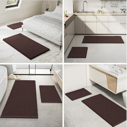 RUN HELIX Bathroom Rugs Set Non Slip 2 Piece Bath Rugs Extra Soft Chenille Bathroom Mats Bath Mat Set,Absorbent Shaggy Rugs Perfect Plush Mats Small Rug - color: Brown