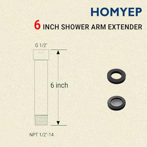 Shower Arm Extender 6 Inch Straight Extension Pipe Arm for Rainfall and Handheld Shower Head, Female to Male NPT 1/2 Inch, Brushed Gold - color: Brushed Gold, style: 6-Inch