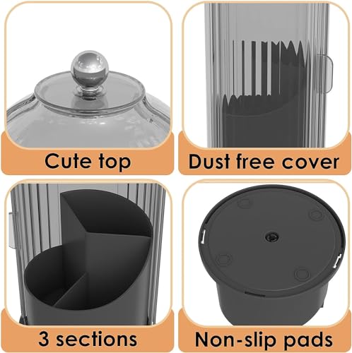 Toothbrush and Toothpaste Holders with Cover, Grey Black | Waterproof and Dustproof, 360° Rotating Base, Smooth Sliding Door, 3 Slots, for Bathroom Countertop - color: Grey Black