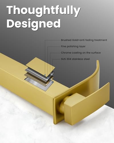 Airuida Vessel Sink Faucet, Brushed Gold Tall Waterfall Bathroom Faucet | Single Handle,Tall Bathroom Faucet 1 Hole,Vanity Faucet,without Drain,Bowl Bathroom Faucet - color: Brushed Gold