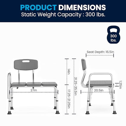 Flash Furniture HERCULES Series 300 Lb. Capacity Adjustable Gray Bath & Shower Transfer Bench with Back and Side Arm - color: Grey