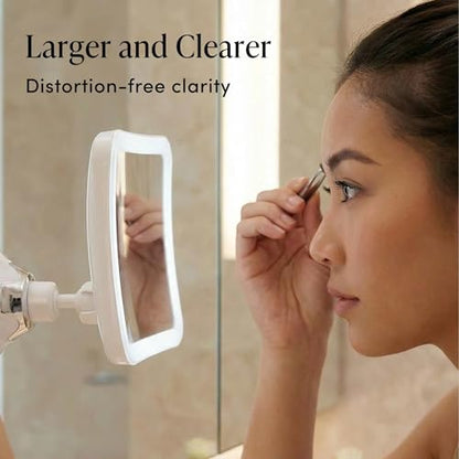 Fancii 10X Magnifying Lighted Makeup Mirror - Daylight LED Vanity Mirror - Compact, Cordless, Locking Suction, 6.5" Wide, 360 Rotation, Portable Illuminated Bathroom Mirror (Square)