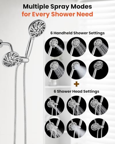 gotonovo Dual Shower Head Kit with Valve 6 Mode Handheld Polished Chrome | 6 Mode ABS Rain Head 6 Mode ABS Handheld Spray 2 in 1 Bathroom Trim Kit Pressure Balance Valve Shower Head and Handle Set - color: Chrome