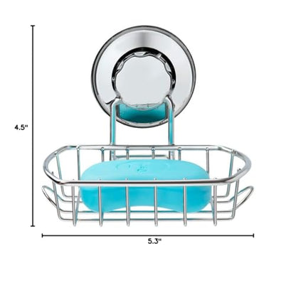 SANNO Suction Soap Dish,Soap Holder with Hooks, Soap Dish Saver Tray Bar Soap Sponge Holder for Shower Bathroom, Tub and Kitchen Sink - color: Stainless Steel