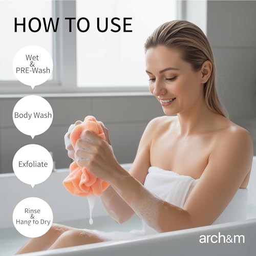 ARCH&M Back Scrubber & Exfoliating Washcloth, 3 Pack | 35-Inch Japanese Towel, Premium Nylon Mesh, For Back Acne & Rough Skin, Full Body Cleansing - style: Red x 3
