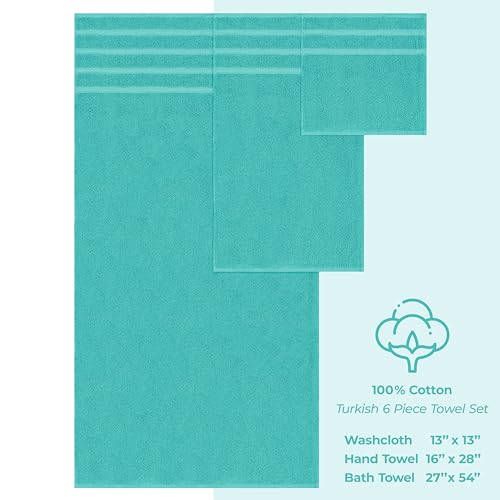 American Soft Linen 100% Cotton Luxury Turkish Towels, 6 Piece Towel Set | Soft Absorbent Quick Dry OEKO Tex Standard 100 Certificated Durable Machine Washable Premium Hotel Quality - color: Turquoise Blue