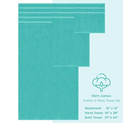 American Soft Linen 100% Cotton Luxury Turkish Towels, 6 Piece Towel Set | Soft Absorbent Quick Dry OEKO Tex Standard 100 Certificated Durable Machine Washable Premium Hotel Quality - color: Turquoise Blue