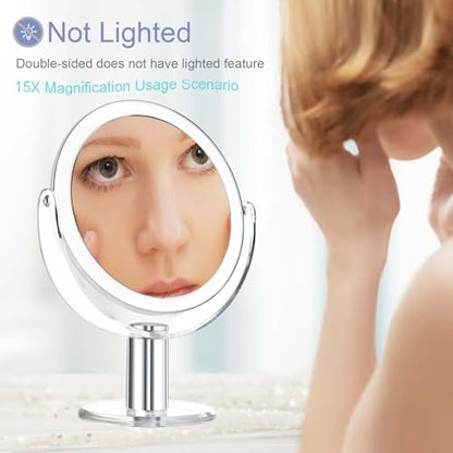 CLSEVXY Vanity Mirror Makeup Mirror with Stand, 1X/15X Magnification Double Sided 360 Degree Swivel Magnifying Mirror, 7.4 Inch - size: 10.2"L x 7.4"W