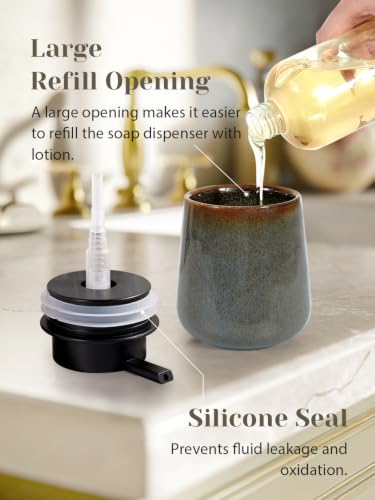 INGOFIN Ceramic Lotion Dispenser - 12 oz Refillable Hand Soap Dispenser Bathroom, Modern Liquid Dispenser with Pump, Dish Soap Dispenser for Kitchen,Kiln-Glazed Blue-Green - color: Blue Green