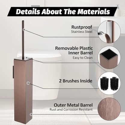 BGL Toilet Brush and Holder Set Rose Gold Wall Mounted for Bathroom Square Design - color: Rose Gold-wall Mount