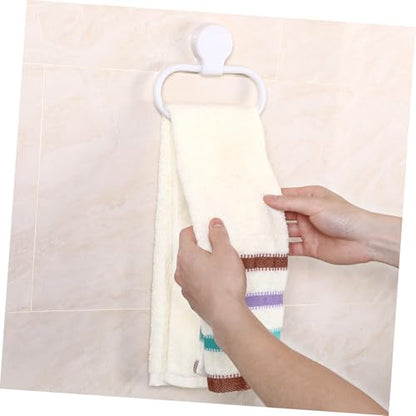 Self-Adhesive White Towel Ring for Bathroom and Kitchen No Drilling Required Premium Abs Material Easy Installation Towel Holder with Simple Design