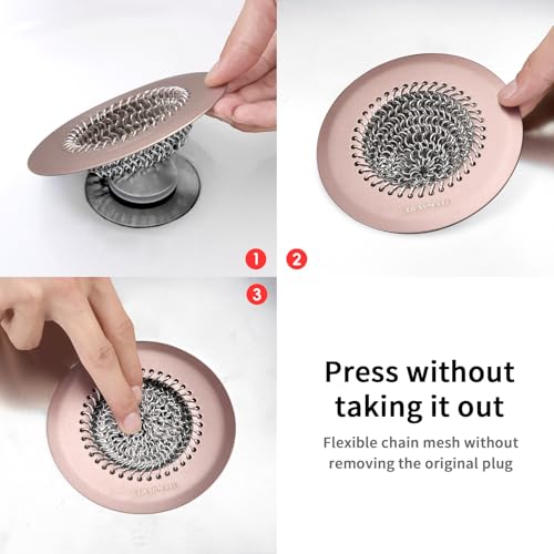 Shower Drain Hair Catcher, Fast Drainage Bathtub Drain Hair Catcher, Easy Clean Hair Catcher Shower Drain, Upgraded 304 Stainless Steel Shower Drain Cover For Shower Regular & Pop-up Drain (Rose Gold) - color: Pink