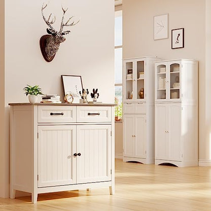 Gizoon Kitchen Sideboard Buffet Cabinet, 32'' H Large Kitchen Storage Island and Adjustable Shelf, Modern Coffee Bar Console Cabinet for Dining Room, Bathroom, Entryway, Grey | 32"H, Large Storage Island, Fits Dining Room/Bathroom/Entryway, Modern Console