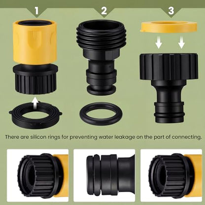 Hotop 16 Pcs Garden Hose Quick Connector, 3/4 Inch Fittings, Yellow | Male Female Fittings, 10 Rubber Gaskets, Plastic Adapters for Garden Watering, Car Wash, Leak-Proof, Tool-Free Install - color: Yellow