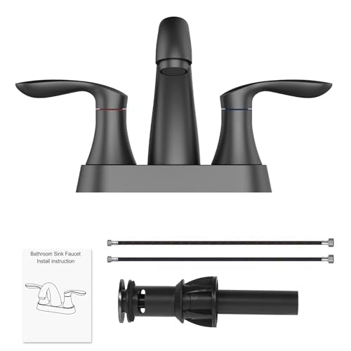 Bathroom Faucet, 4 Inch Bathroom Faucets for Sink 3 Hole, Centerset Bathroom Sink Faucet with Pop Up Drain and cUPC Lead-Free Hose(Matte Black) - color: Black, size: 4 inch 1 pack