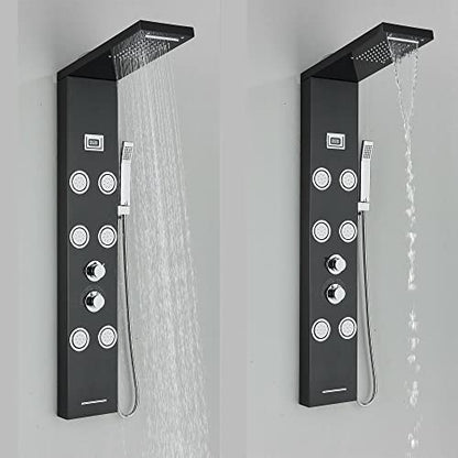 Stainless Steel Shower Panel Tower Rain Waterfall Massage Body Jet System Spray