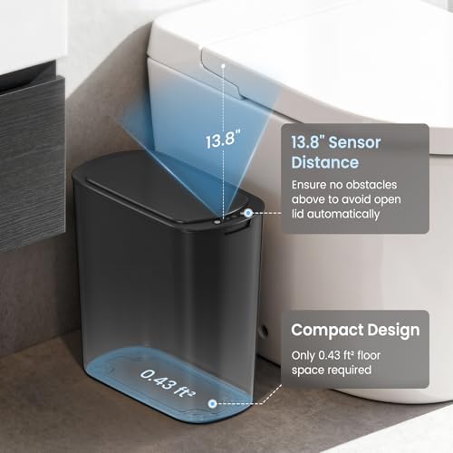 Cesun Automatic Small Bathroom Trash Can with Lid, 2.6 Gallon, Black | Motion Sensor, Plastic, Touchless, Odor Control, Smart Garbage Can, Battery Operated, Manual Button, for Office/RV/Bedroom - color: Black