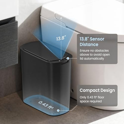 Cesun Automatic Small Bathroom Trash Can with Lid, 2.6 Gallon, Black | Motion Sensor, Plastic, Touchless, Odor Control, Smart Garbage Can, Battery Operated, Manual Button, for Office/RV/Bedroom - color: Black