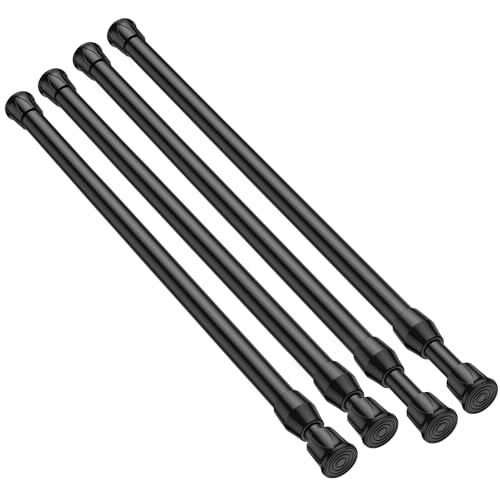 4 Pack Spring Tension Curtain Rod 17 to 28 Inch, DIY Small Curtain Rods No Drill for Window Cupboard Closet Kitchen Cabinets, Black - color: Black, size: 17" to 28"-4Pcs