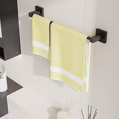 RUACQ Towel Bar 16" Towel Racks for Bathroom Wall Mounted, Matte Black | Total Length 18 Inch Single Towel Rod, Bath Towel Holder, 304 Stainless Steel, Rustproof, Square Base, Heavy Duty, Modern - color: Matte Black, size: 16 inch(Center to Center) Single