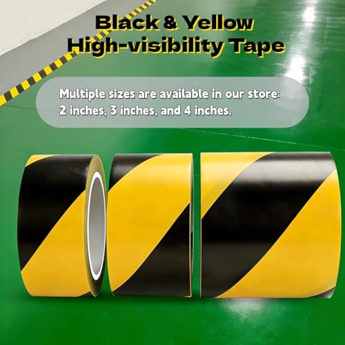 3 Inch x 200FT Black and Yellow Safety Tape, Hazard Tape, Warning Tape, Caution Tape Roll, Floor Marking Tape for Gymnasium, Walls, Floors, Pipes and Equipment in Construction Sites & Hazardous Areas - color: Yellow&Black