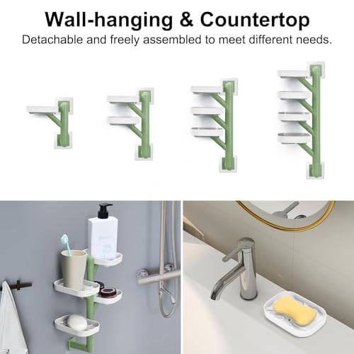 Soap Holder Four Layer Wall Mounted NO-Drilling Rotatable Self-draining Removable Soap Dish for Shower Bathroom Tray,Self Draining Sponge Holder,Razor Holder（White/Green） - color: White/Green