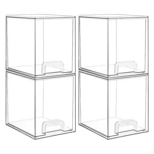 Vtopmart Clear Stackable Storage Drawers, 4 Pack Tall Plastic Organizers | Clear Pull-Out Drawers, Stackable Design for Skincare, Cosmetics, Beauty Supplies, Vanity, Bathroom, Cabinet and Countertop - style: 4pack High