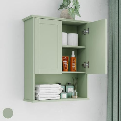 Bathroom Cabinet Wall Mount Buffering Hinge,23"x29" inch Over Toilet Storage Cabinet and Adjustable Shelves, Large Space Wooden Medicine Cabinet (Light Green) - color: Light Green, size: 23x29