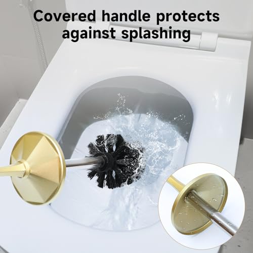Gold Toilet Brush and Holder，Extra Long Handled Toilet Brush for Bathroom，Stainless Steel Heavy Duty Toilet Bowl Brush,Deep Cleaning Modern Toilet Cleaner Brush -Space Saving, Covered Brush, Durable - color: Gold