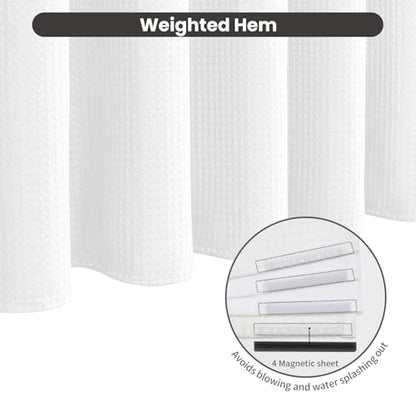 Inhousolu No Hook Shower Curtain with Removable Snap-in Liner, Waffle Weave 230 GSM Polyester, Weighted Hem, Water Repellent Washable, 72 x 84 Inch, White - color: White, size: 72"W x 84"L (Pack of 1)