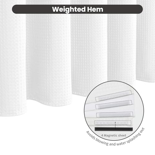Inhousolu No Hook Shower Curtain with Removable Snap-in Liner, Waffle Weave 230 GSM Polyester, Weighted Hem, Water Repellent Washable, 60 x 72 Inch, White - color: White, size: 60"W x 72"L (Pack of 1)