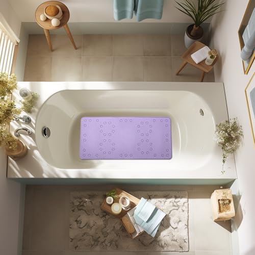 Bathtub Mat Non Slip 36” X 17” Purple Shower Mat Soft Foam Bath Mats for Bathroom Tub, Bathtub Mat with Drain Holes, Suction Cups, Shower Mat Non Slip - color: P-purple