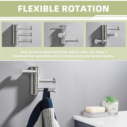 Suyar Swivel Towel Hook Brushed Nickel, Bathroom Robe Holder with 3 Arms | SUS304 Stainless Steel, Wall Mounted - color: Brushed Nickel, size: 1 Pack