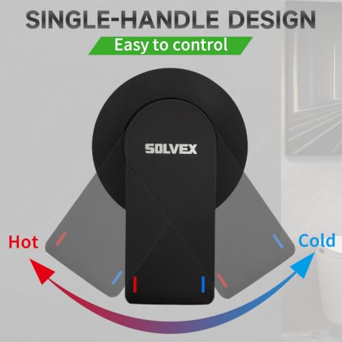 SOLVEX Shower Faucet Set with Valve Rain Shower System Head Stainless Steel Wall Mount Single Handle Shower Trim Kit 6 Inch High Pressure Shower Head Matte Black SP-90103-N - color: Black