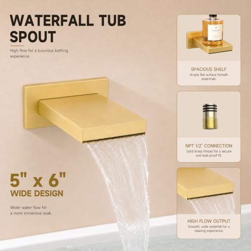 Gold Shower System with Tub Spout, All Metal Bathtub Shower Faucet Set with High Pressure 10 Inch Rain Shower Head and Handheld Shower Head Set, Brushed Gold (Valve Include) - color: Brushed Gold