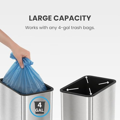 iTouchless 4 Gal Nursery Waste Bin | Wings-Open Sensor Trash Can | Steel | Dual Panels Lift Straight Up, Not Out | Wave-Open Lid Needs No Touch | 150,000-Cycle Motor | Fingerprint-Resistant Finish - color: Stainless Steel