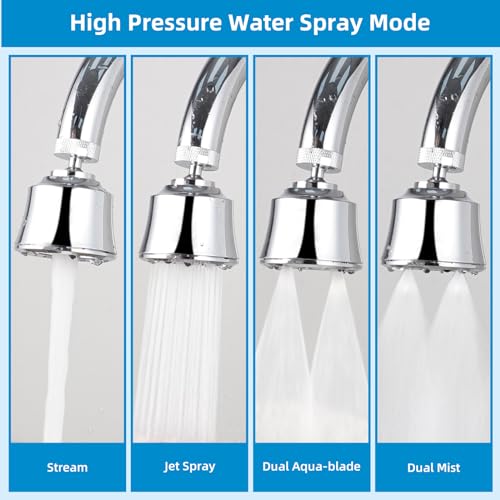 4 Modes Kitchen Sink Faucet Head, Big Angle Swivel Aerator, Silver Chrome | Faucet Sprayer Attachment with 55/64-27UNS Famale Thread, Male Thread Adapter Included - color: Chrome, style: with 1 joint ball