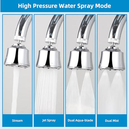 4 Modes Kitchen Sink Faucet Head, Big Angle Swivel Aerator, Silver Chrome | Faucet Sprayer Attachment with 55/64-27UNS Famale Thread, Male Thread Adapter Included - color: Chrome, style: with 1 joint ball