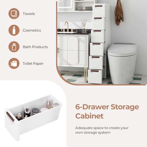MAT EXPERT Narrow Storage Drawers, Slim Rolling Drawer Cart with Universal Wheels, Convenient Handles, Storage Organizer Utility Cart for Bedroom, Living Room, Bathroom, Kitchen (6 Drawer) - size: 6 Drawer
