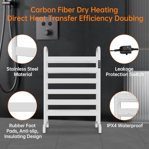 Towel Warmer Rack, Electric Heated Towel Rack for Bathroom, Freestanding Adjustable Temperature 110–170°F with Timer & Overheat Protection, Large Aluminum Towel Heater, 12 Fast Heating Bars - color: White