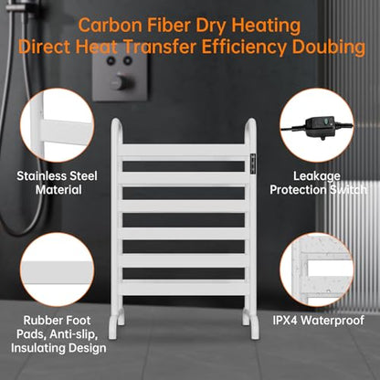 Towel Warmer Rack, Electric Heated Towel Rack for Bathroom, Freestanding Adjustable Temperature 110–170°F with Timer & Overheat Protection, Large Aluminum Towel Heater, 12 Fast Heating Bars - color: White