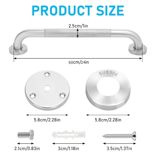 2-Pack, Shower Grab Bars & Bathtub Safety Handles - 304 Stainless Steel Textured Non-Slip Assist Rails for Anti-Fall Support in Tub, Shower, and Toilet Areas, 24 Inch - size: 24 Inch
